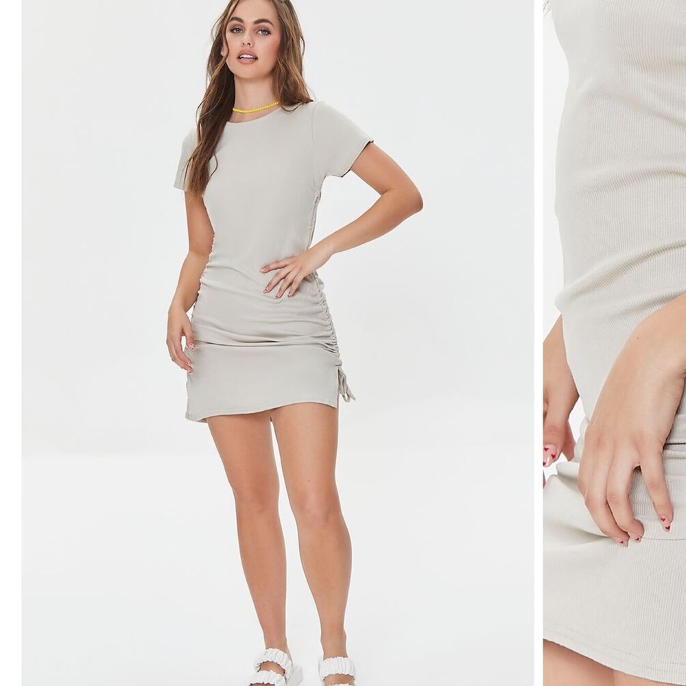 Forever 21 Poof Women’s Ruched Drawstring T-Shirt Dress Bodycon Tibbed Taupe M